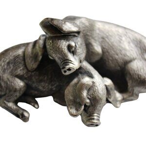 Vintage Pewter PELTRO ITALY Pig Sculpture Paperweight Signed and Stamped NWOT's